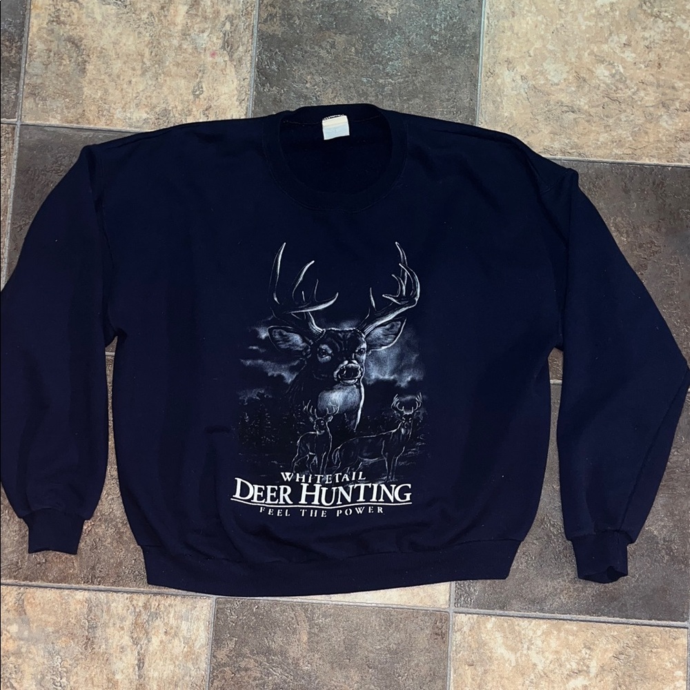 Vintage Whitetail Deer Hunting Black Crewneck Sweater
